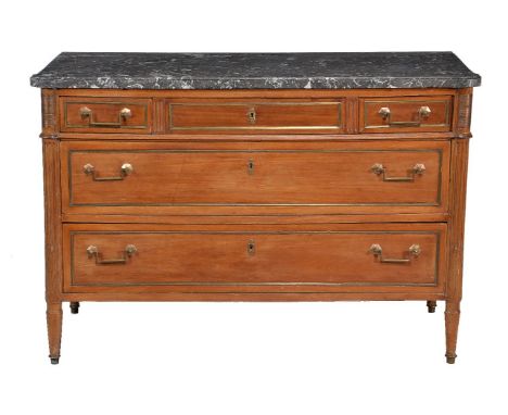 A French Directiore mahogany and marble top commode, late 18th century, 87cm high, 128cm wide, 59cm deep