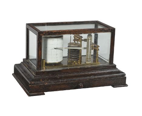 An ebonised barograph with thermometer, unsigned, early 20th century The mechanism with eight segment aneroid chamber connect