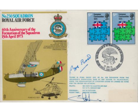 Signed (2 unknown signatures) No230 Squadron R. A. F 60th Anniversary of the Formation of the Squadron. FDC Double Stamps Sin