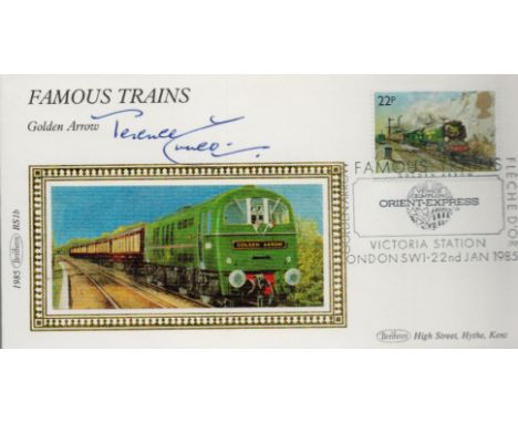 Terence Cuneo signed FDC. Famous Trains Golden Arrow. Single postmarked 22nd January 1985 Benham Cover. Good Condition. All a