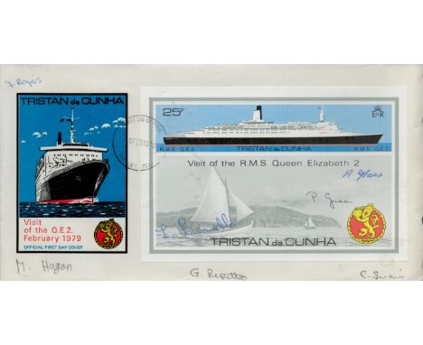 FDC Multi Signed C. Swain plus 6 others. Tristan da Cunha Visit of the R. M. S. Queen Elizabeth 2. Single Post Marked Dated 8