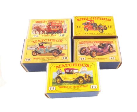 Five boxed Matchbox Models of Yesteryear Series, Y-11-2 192 Packard Landaulet in dark red body, black seat and bonnet, Y-12-1