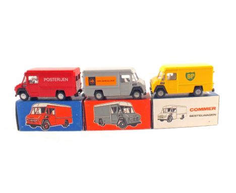 Three boxed Lion Car vehicles, Commer van gend and loos No.49, Commer BP van No.49 and Commer posterisan van No.49