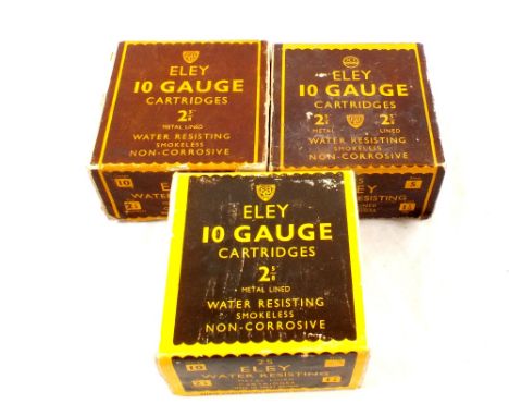 Two full boxes of Eley 10 bore 2 5/8" cartridges (one unopened) with another box of 21 cartridges, this item can only be purc