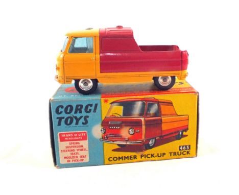 A boxed Corgi Toys 465 Commer pick-up truck, with orange body and red rear canopy