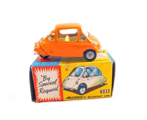 A boxed Corgi Toys 233 Heinkel-I economy car, in orange