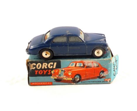 A boxed Corgi Toys 205M mechanical Riley Path Finder saloon, in dark blue