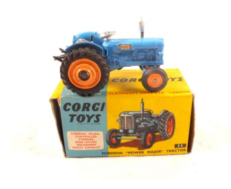 A boxed Corgi 55 Fordson Power Major tractor, orange metal hubs (end flap partially detached)