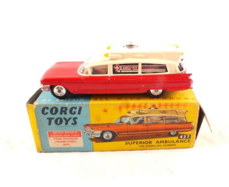 A boxed Corgi 437 Superior Ambulance, red and cream (one flap detached)