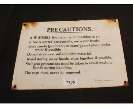 A WWII era A.W.Bombs enamel sign, 8" x 12"