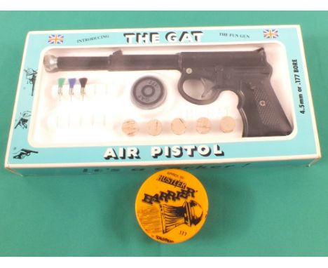 A boxed 'The Gat' air pistol plus pellets etc, as a post 1939 air weapon the restrictions of the Crime Reduction Act apply to