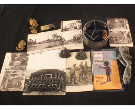 A quantity of WWI era postcards including rare 'Get Into Khaki' example with military badges including Artists Rifles sweethe