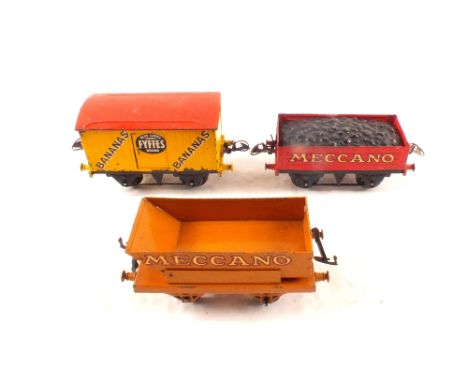 Hornby No.1 rotary tipping wagon and coal truck, Meccano and a Fyffes banana van