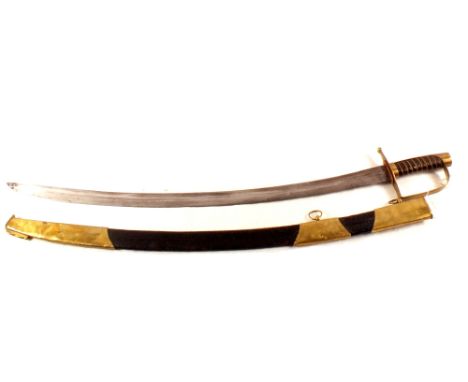 An early 19th Century continental Cavalry Officers sword (possible French) in its brass and leather scabbard