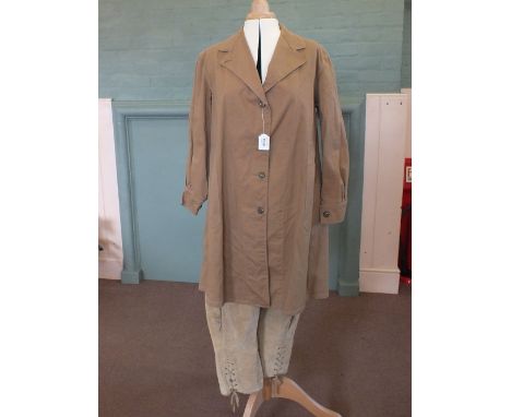 British WWII womans Land Army corduroy breeches (dated 1945) with overall coat (dated 1944)