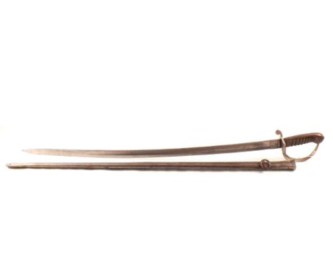 A Spanish Light Cavalry Troopers sword with scabbard, blade marked with Toledo maker and 1882