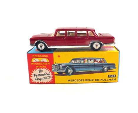 A boxed Corgi Toys Mercedes Benz 600 Pullman in maroon and chrome with operating wipers