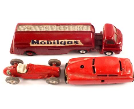 Schuco Varianto Limo 3041 red, Dinky Cooper Bristol and Corgi Bedford Mobil gas tanker