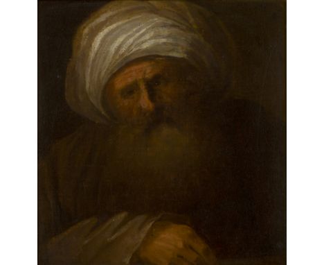 Circle of Christian Wilhelm Ernst Dietrich,  German 1712-1774- Portrait of an old man in a turban; oil on canvas, 26.6 x 25.5
