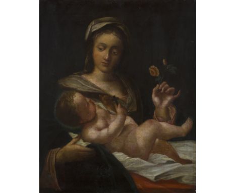 After Simon Vouet,  French 1590-1649- The Virgin and Child with a Rose; oil on canvas, 60.3 x 50 cm. Provenance:  Property fr