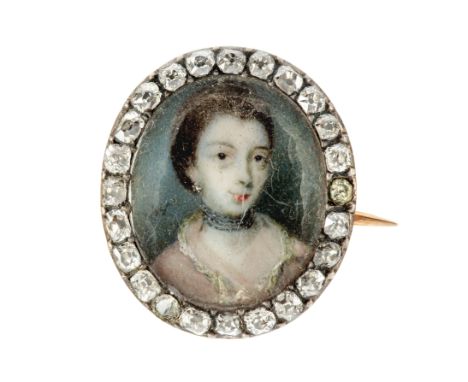 Nathaniel Hone, RA,  Anglo-Irish 1718-1784- Miniature portrait of a lady, bust-length, wearing a pink dress;   watercolour on