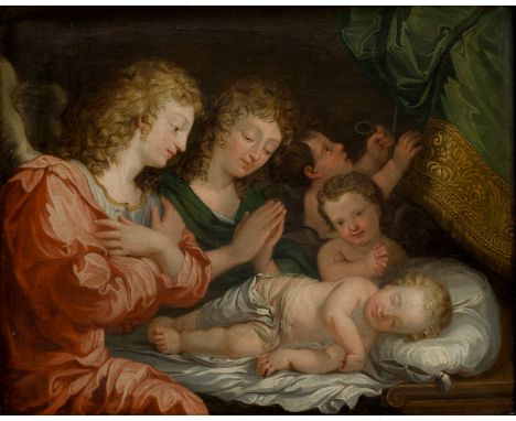 After Jacques Stella,  French 1596-1657- Angels Adoring the Sleeping Christ; oil on panel, 27.2 x 34 cm. Provenance:  Private