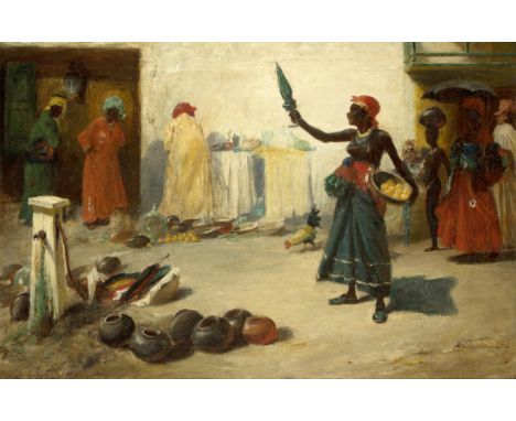 Chambers Haldane McFall,  British 1860-1928- Street scene - West Africa; oil on canvas, indistinctly signed 'C HALDANE MCFALL