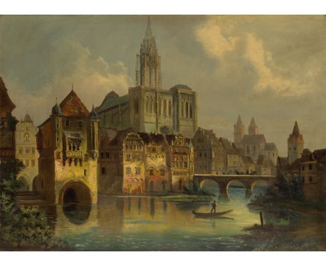 Circle of Johann Wilhelm Jankowski,  Austrian c.1825-1870- A capriccio cityscape; oil on canvas, 73.2 x 100.5 cm. Provenance: