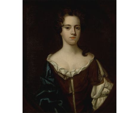 Attributed to Sir Godfrey Kneller,  German/British 1646-1723- Portrait of Lady Elizabeth Folliott, half length, wearing an oc