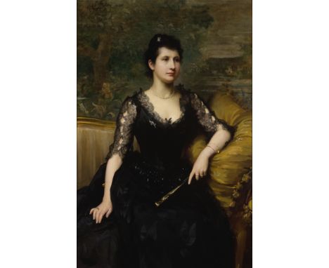 Sir Samuel Luke Fildes, RA,  British 1843-1927- Mrs Robert Borwick; oil on canvas, signed and dated 'Luke Fildes 1890' (upper