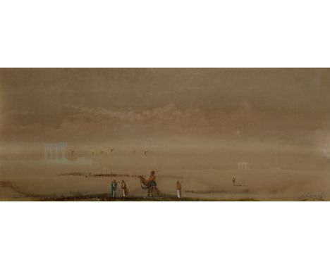Augustus Osborne Lamplough, ARA RWS,  British 1877-1930- On the Nile near Luxor; watercolour heightened with white on paper, 