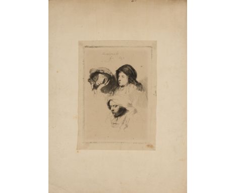 Rembrandt Harmensz. Van Rijn,  Dutch 1606-1669- Three Heads of Women, One Asleep (1637), a later, probably 18th century impre