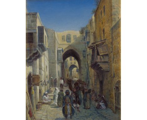 Paul H Ellis,  British fl.1882-1908- Street Scene in Jerusalem; oil on canvas, signed 'Paul.H.Ellis' (lower left) and inscrib