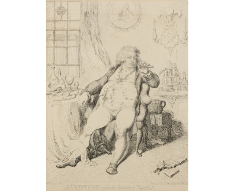 James Gillray,  British 1756-1815- A Voluptuary under the Horrors of Digestion; stipple engraving, signed 'Js. G. design et f