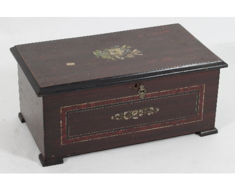 A Swiss musical box with 16cm cylinder and cone striking on three bells, No. 13586, playing ten airs, in a stained pine case,
