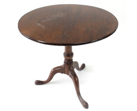 A George III mahogany tripod table, with circular top, 79cm diameter Condition Report: Lot 497 - Scorched mark to top badly s