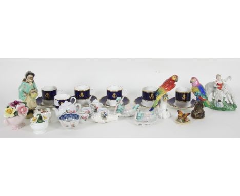 A mid 19th Century Meissen porcelain parrot, a pottery figure of a lady with basket and other decorative china Condition Repo