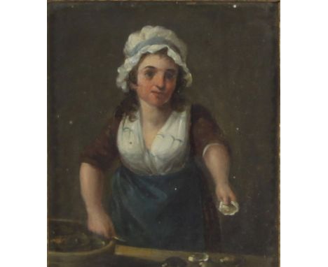 Follower of David Teniers/Woman Shucking Oysters/oil on panel, 11.5cm x 10cm/Provenance Private Collection, Wiltshire