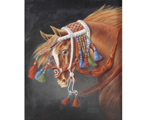 John Hawes/Portrait of an Arab Horse in a Rope Bridle/signed and dated 1960/oil on canvas, 49cm x 39cm/and two other pictures