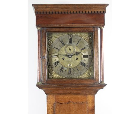 An oak cased longcase clock with square brass dial signed Joseph Smith, Bristol and with subsidiary seconds dial and date ape