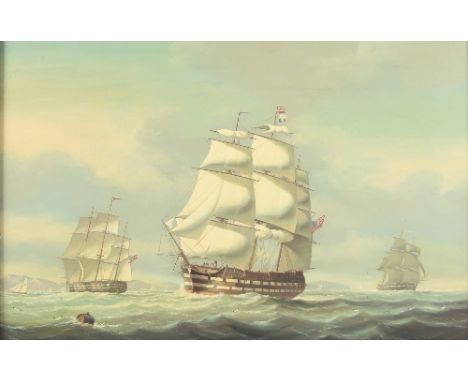 Salutore Colacicco (Italian, born 1935)/United States Frigate/three views/oil on panel, 49cm x 75cm Condition Report: PLEASE 