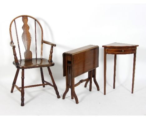 A 19th Century elm and ash country made side chair, with bobbin turned spindle back and solid seat, a mahogany two-flap table