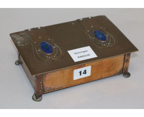 A Cambray ware copper and enamel box