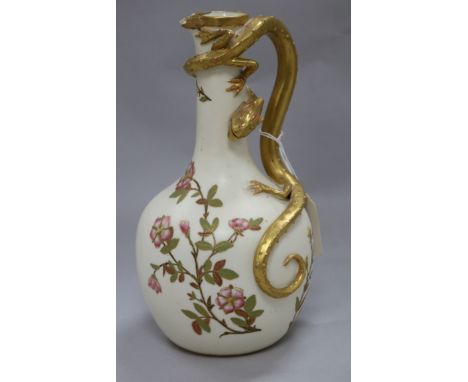 A Royal Worcester blush ground jug with serpent handle (a.f.)