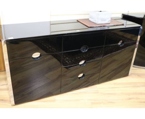 Luigi Caccia Dominioni (1913-2016) for Azucena - a late 1960s mirror black and chrome mounted side cabinet W.166cm