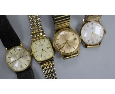 A Gentleman's Tudor manual wind wrist watch and three gentleman's Rotary wrist watches.