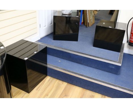 Attributed to Luigi Caccia Dominioni for Azucena - three late 1960s mirror black lamp tables W.50cm