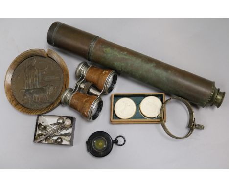 A small quantity of miscellaneous items, including Spencer & Browning telescope, Negretti & Zambra compass, opera glasses, gl