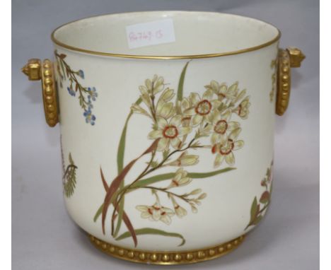 A Royal Worcester blush ground two handled jardiniere
