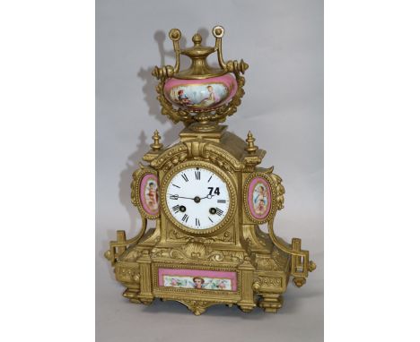 A gilt and ceramic clock H.35cm
